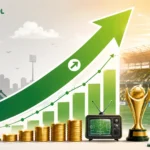 Ilustração editorial mostrando a transição da Série B para a Série A e o impacto financeiro do acesso no futebol brasileiro.