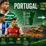 Infográfico do BrasFutebol mostrando por que Portugal se tornou a principal porta de entrada dos jogadores brasileiros para a Europa, com destaque para Benfica, Porto, Sporting e Braga e o caminho para as grandes ligas europeias.